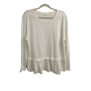 Caslon crispy white knit top eyelet ruffle hem size XXL casual beachy coastal